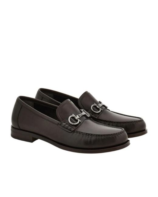 Ferragamo Black Gancini Buckle Loafers for men