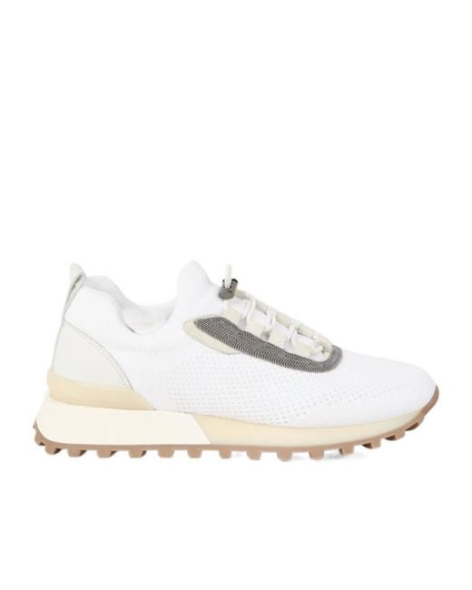 Brunello Cucinelli White Monili Chain-Detail Sneakers