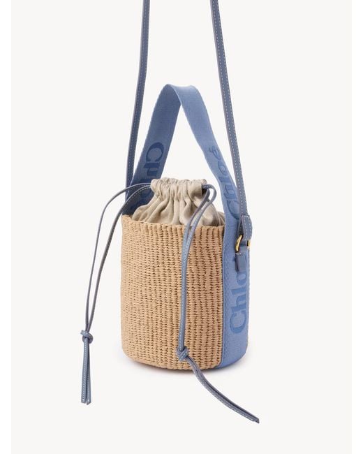 Chloé White Chloé Woody Drawstring Small Basket Bag