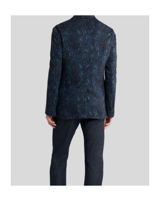 Etro Blue Wool-Blend Jersey Travel Jacket With Paisley Motif for men