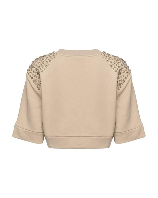 Pinko Natural Embellished Cropped Sweatshirt