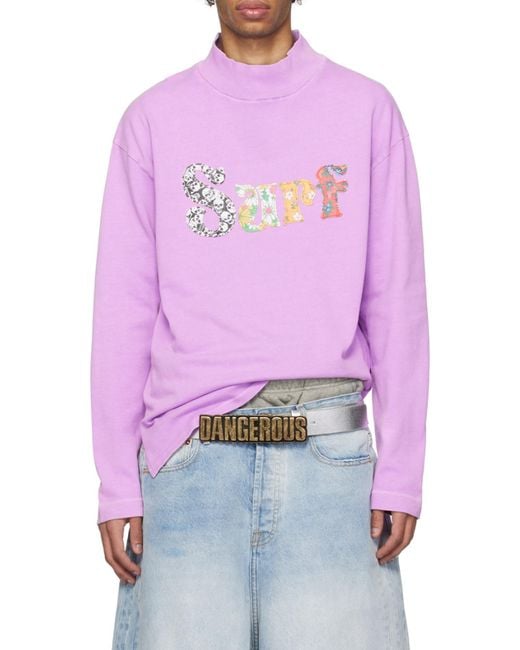 ERL Purple Motif-Embroidered Cotton T-Shirt for men