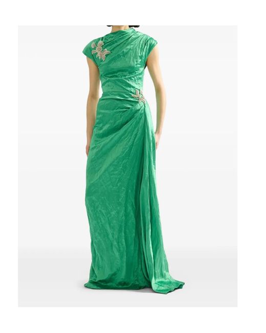 Erdem Green Embellished Maxi Dress