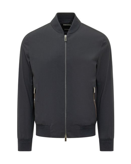 Zegna Gray Long Sleeved Zip-Up Jacket for men
