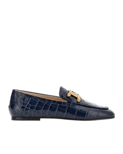 Tod's Blue Kate Embossed Logo Plaque Loafers
