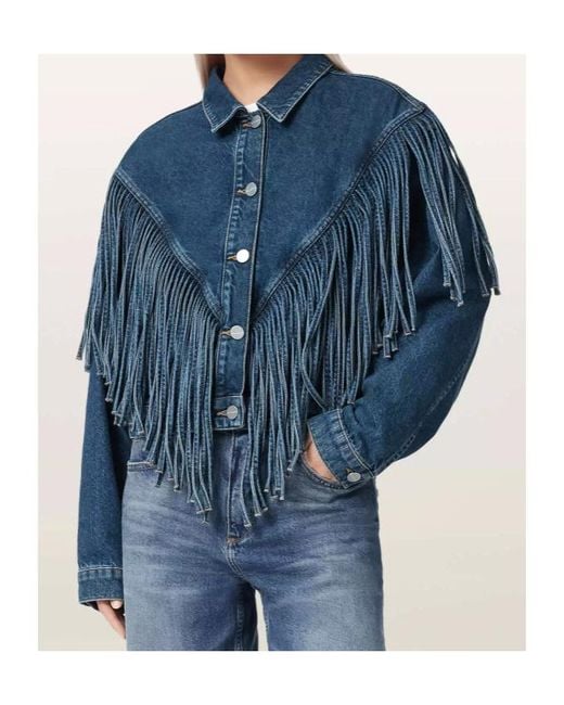 AllSaints Blue Fringed Denim Jacket