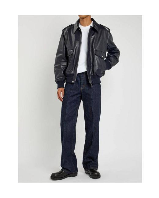 Givenchy Blue Padded Leather Bomber Jacket for men