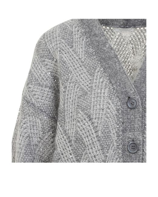 Peserico Gray Alpaca, Wool And Mohair Cardigan