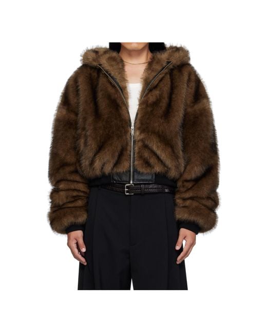 Lu'u Dan Brown Yeti Outlaw Zippered Faux Fur Casual Jacket for men