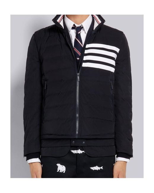 Thom Browne Blue Twill Down-Filled-Bar Ski Vest for men