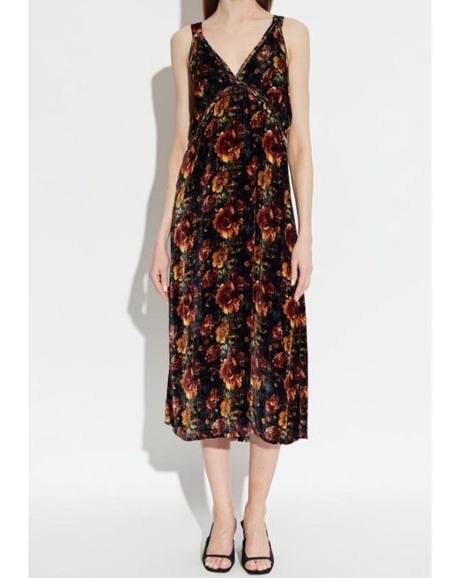 R13 Purple V-Neck Floral-Print Midi Dress