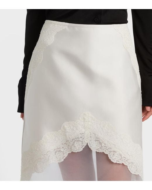 Jil Sander White Lace-Trimmed Satin Midi Skirt