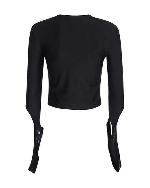 Barrow Black Cropped Split-Sleeve T-Shirt