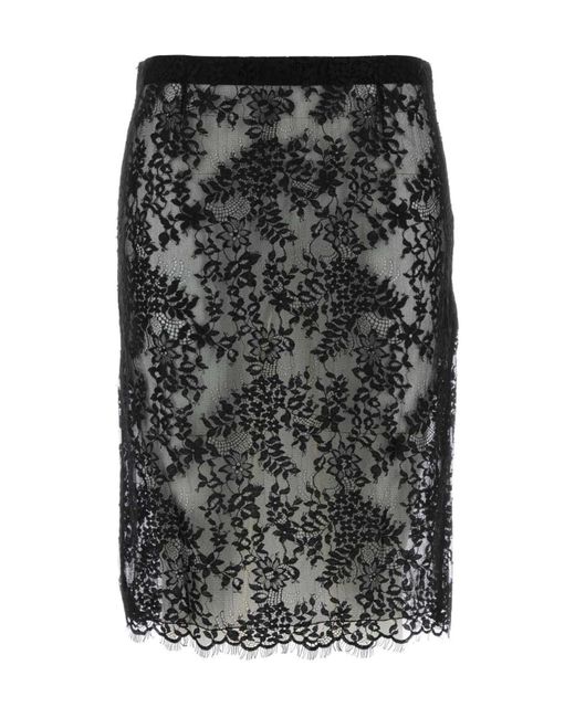 Saint Laurent Black Midi Silk Skirt