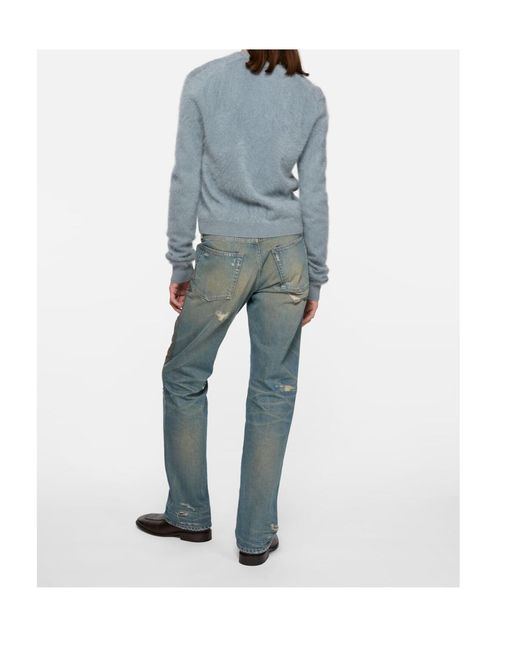 Acne Blue V-Neck Fuzzy Cardigan for men