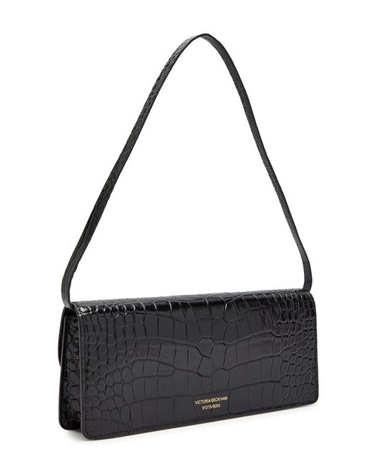 Victoria Beckham Black Crocodile-Pattern Leather Clutch