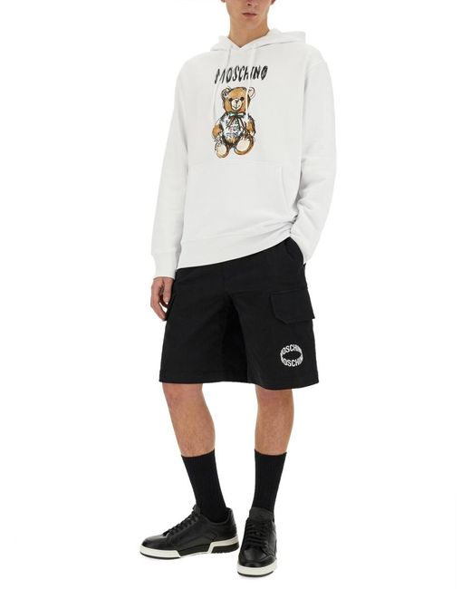 Moschino White Hooded Long-Sleeved Sweater for men