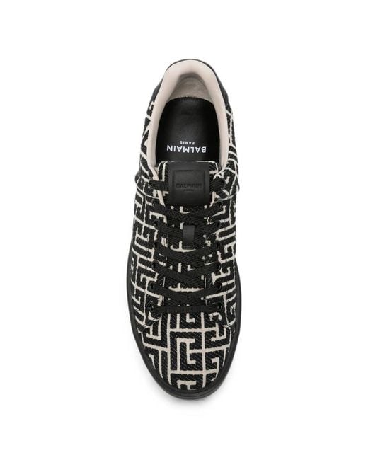Balmain Black Geometric-Pattern Sneakers for men