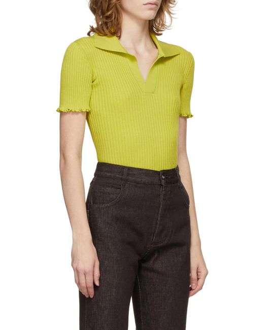 Bottega Veneta Yellow Ribbed-Knit Short-Sleeve Top