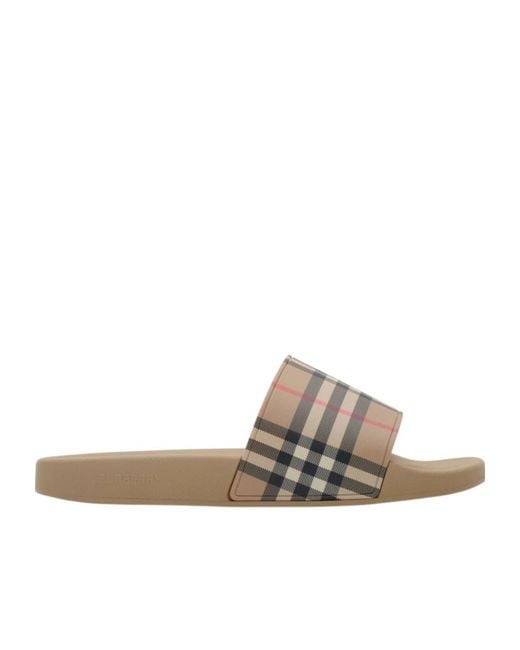 Burberry White Checked Slip-On Slides for men