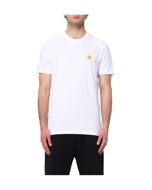 Versace White Logo-Embroidered Crewneck T-Shirt for men