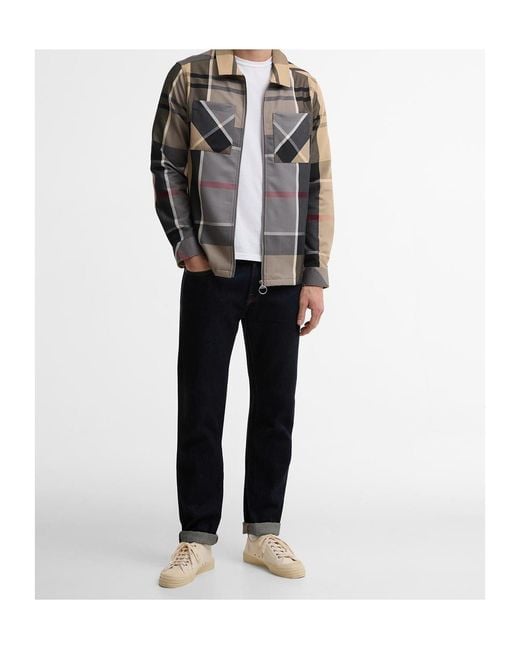 Barbour Gray Plaid Zipper Casual Jacket for men