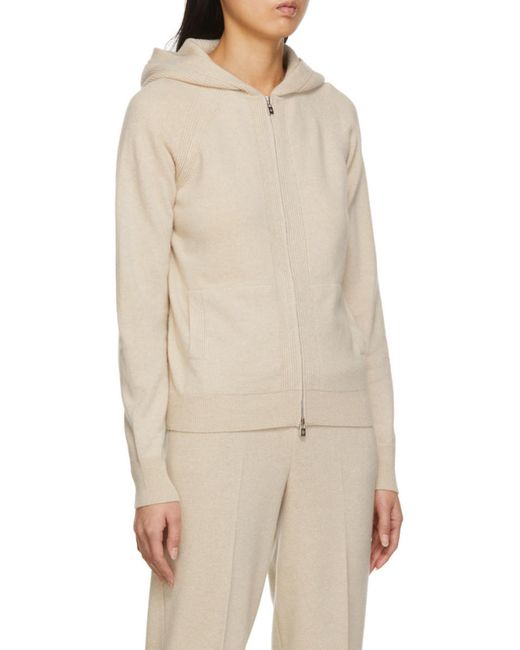Loro Piana Natural Zip-Up Hooded Knitted Cardigan