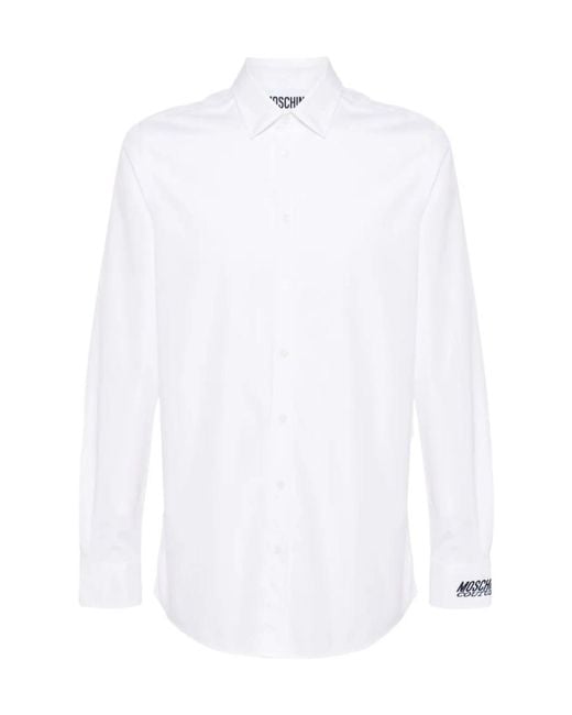 Moschino White Logo-Embroidered Cotton Shirt for men