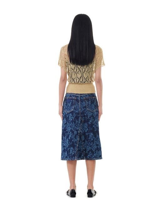 Ganni Blue Lazer Denim Midi Skirt
