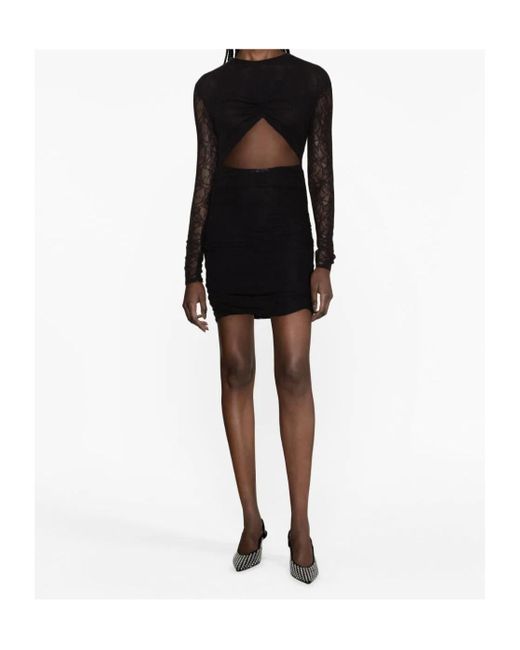 Philosophy Di Lorenzo Serafini Black Chantilly-Lace Ruched Minidress