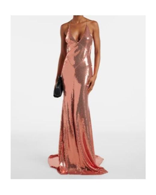Alex Perry Brown Open-Back Sequined Gown