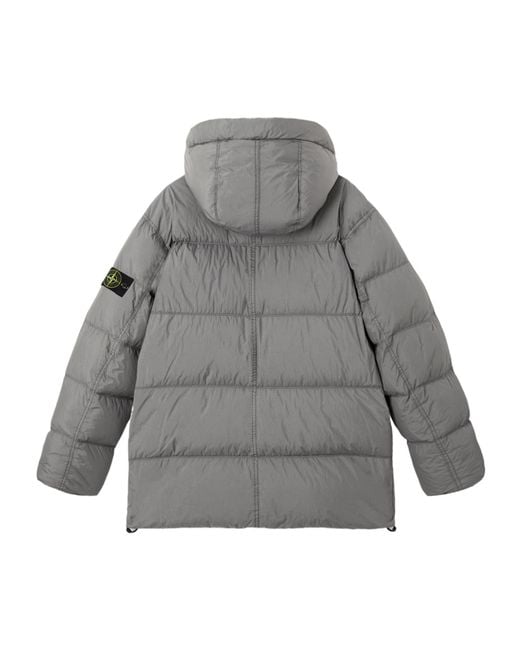 Stone Island Gray Quilted Hooded Down Jacket With Angular Flap Pockets for men