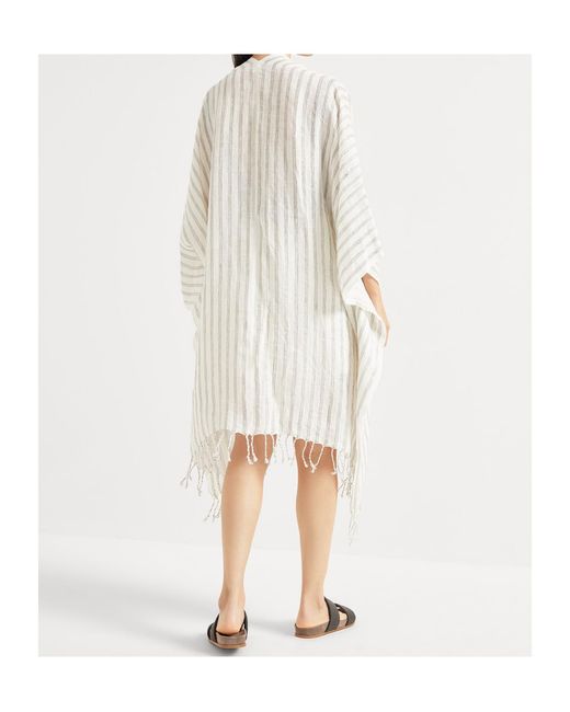 Brunello Cucinelli White Striped Poncho