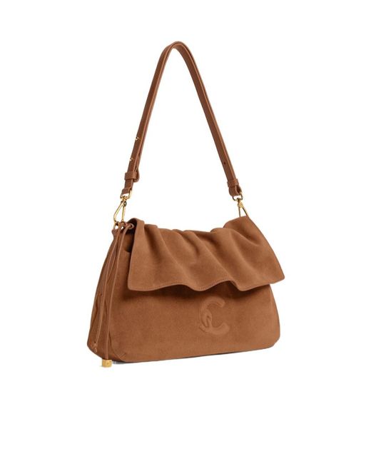 Coccinelle Brown Ruffled Flap Shoulder Bag