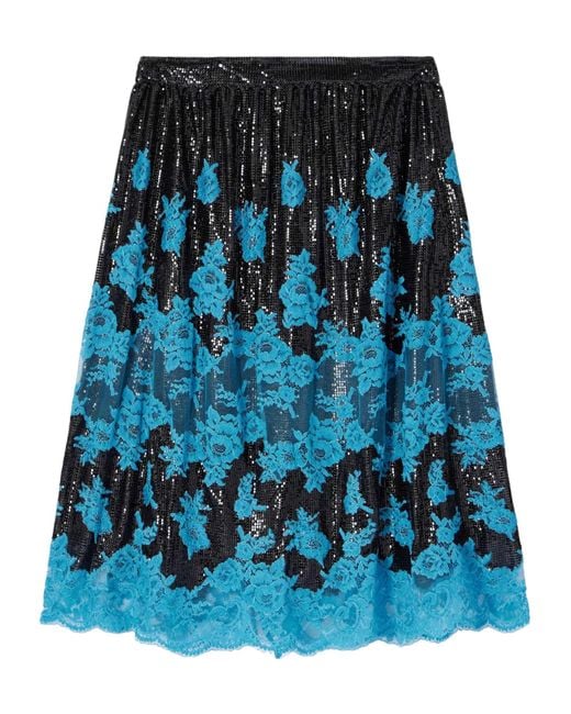 Rabanne Blue Lace-Trimmed Chainmail Midi Skirt