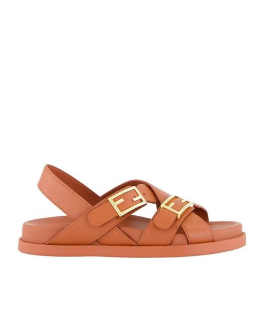 Fendi Brown Leather Sadaols