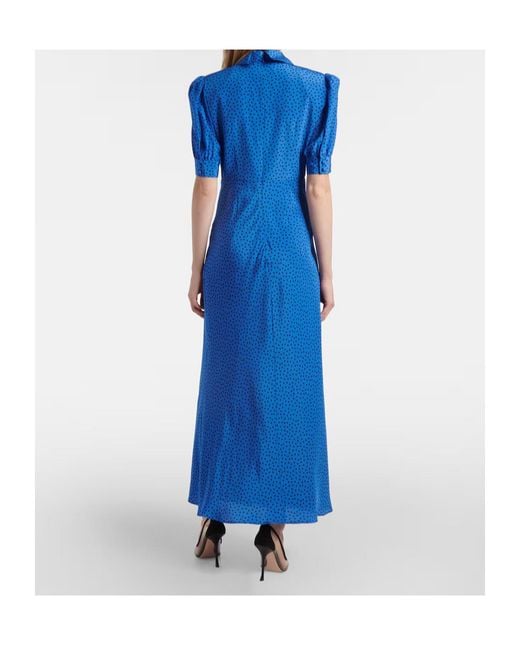 Alessandra Rich Blue Polka-Dot Silk Maxi Dress