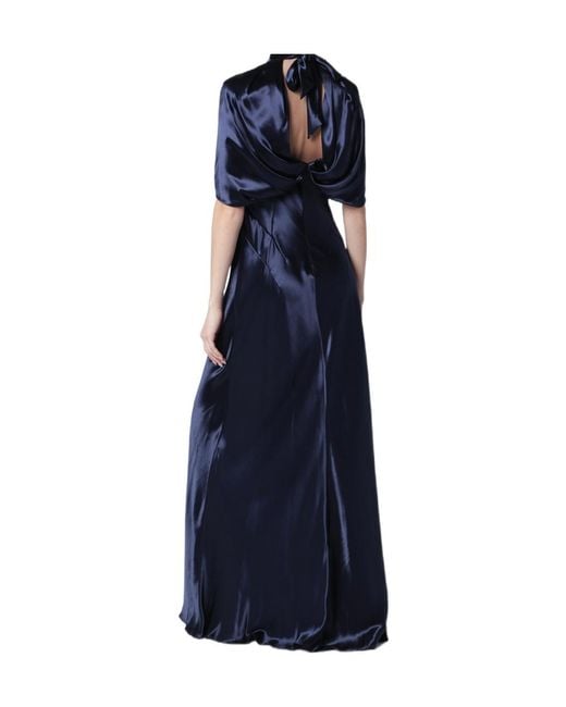 Alberta Ferretti Blue Cape Detail Maxi Dress
