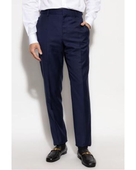 Versace Blue Pleated Tailored Trousers for men