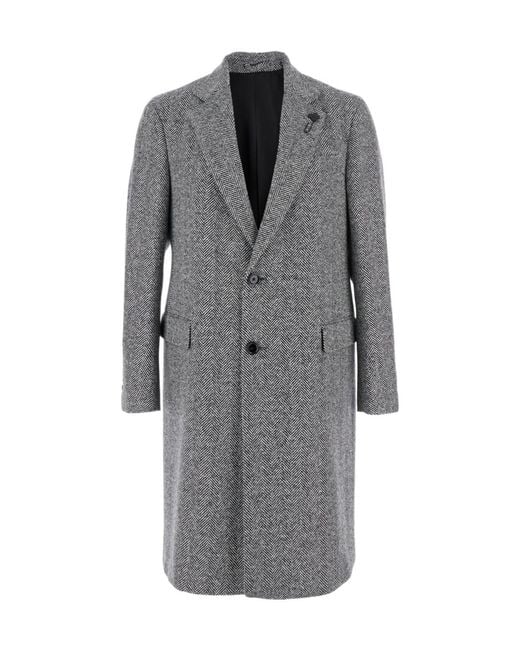 Lardini Gray Herringbone Wool Coat for men