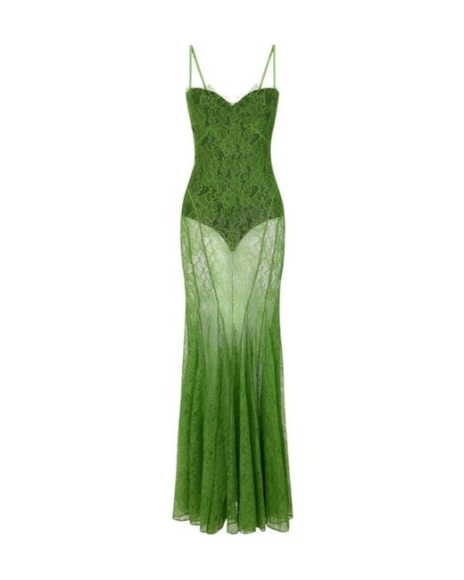 Elisabetta Franchi Green Sheer Lace Maxi Dress