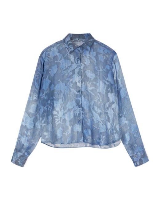 Ermanno Scervino Blue Regular Fit Denim Print Viscose Devorè Shirt