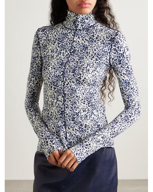 Proenza Schouler Blue Audrey Ruffled Knit Turtleneck Top