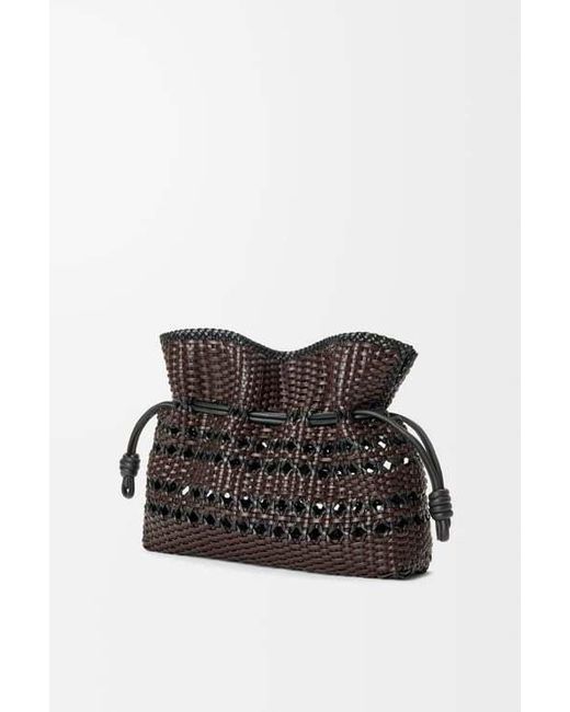 Loewe Black Leather Woven Flamenco Clutch Bag
