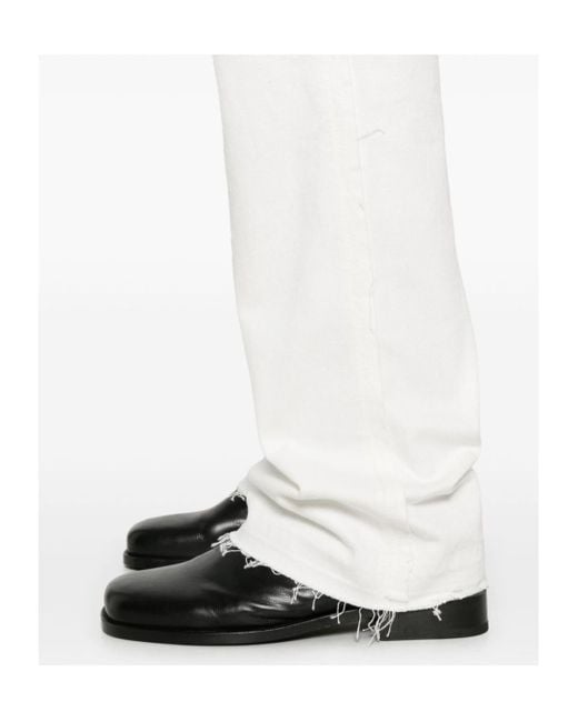 McQueen White Straight-Leg Frayed-Edge Jeans for men