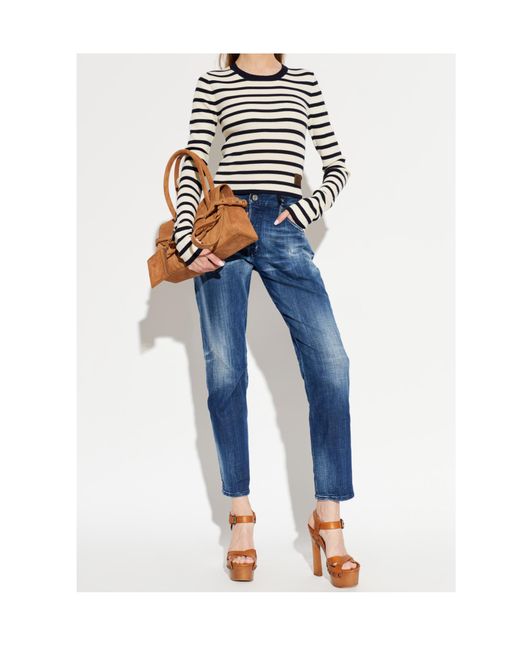 DSquared² White Logo Patch Striped Knitted Top