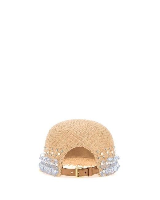 Prada White Embellished Rafia Baseball Hat