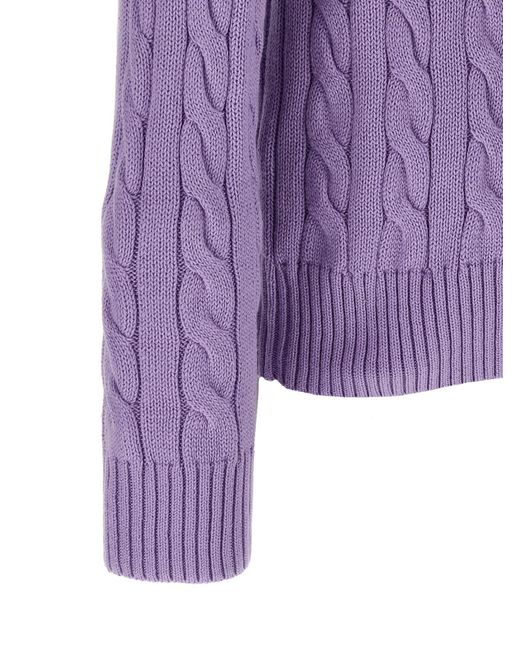 Polo Ralph Lauren Purple Logo Embroidered Cable-Knit Jumper for men