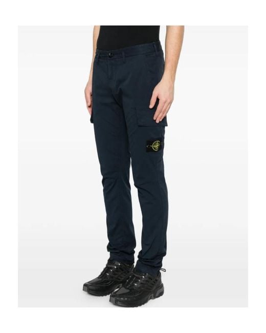 Stone Island Blue Logo-Patch Cargo Pants for men