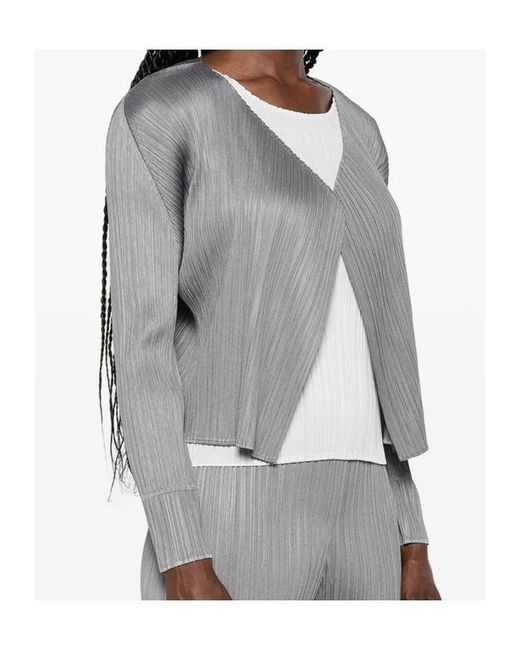 Pleats Please Issey Miyake Gray Pleated Long-Sleeve Jacket